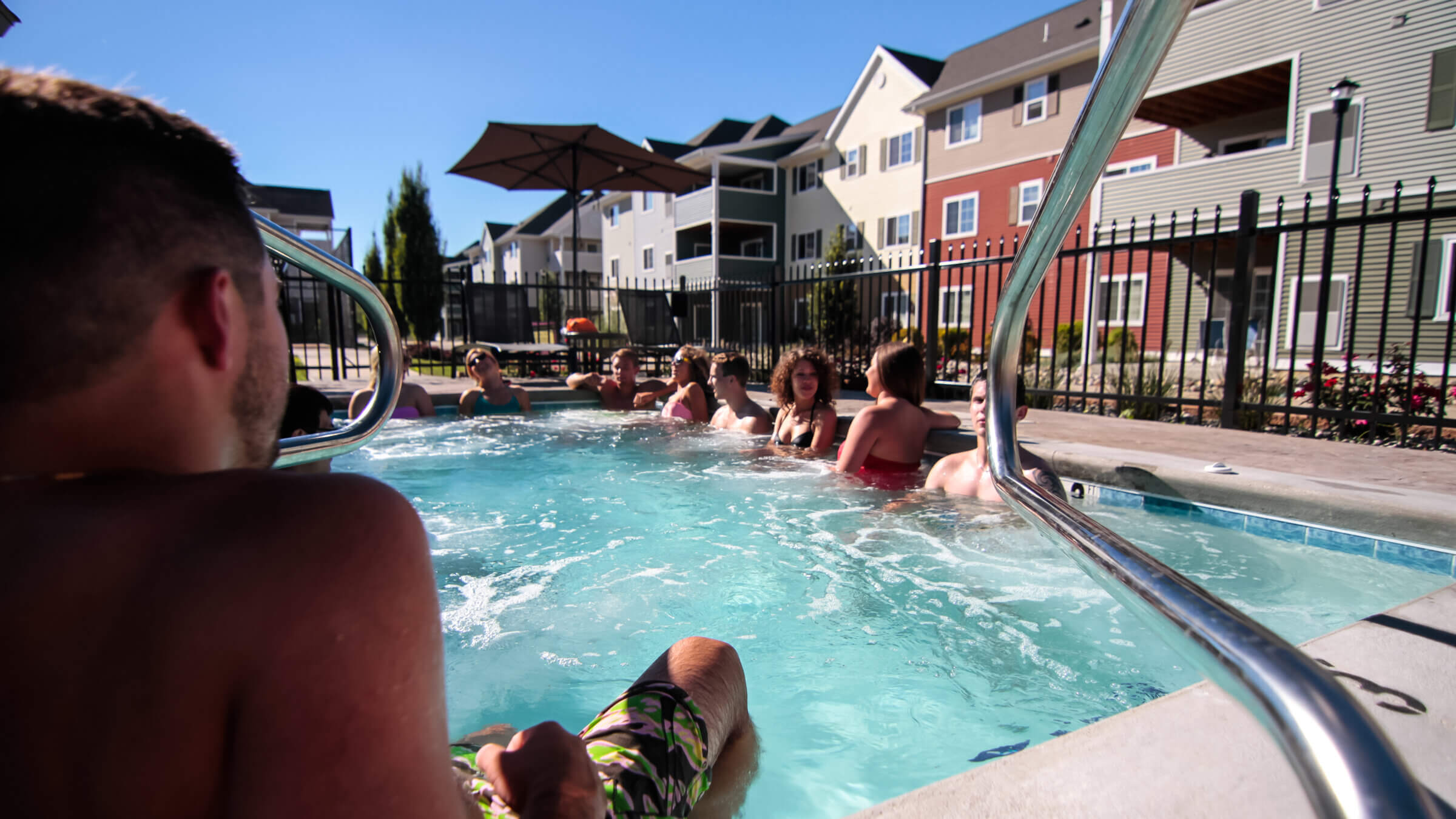 Residents having fun in the hot tub